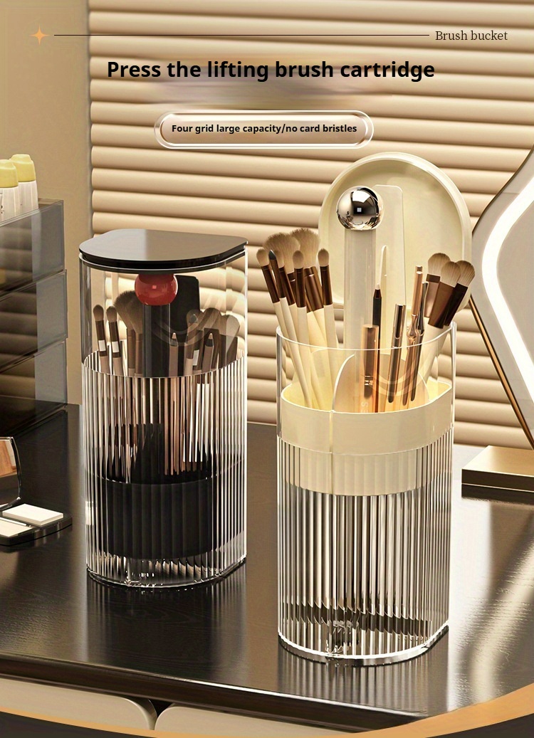 1pc makeup brush storage tube push to dust high end dressing table eyebrow   brush rack automatic lifting brush bucket Product details 0