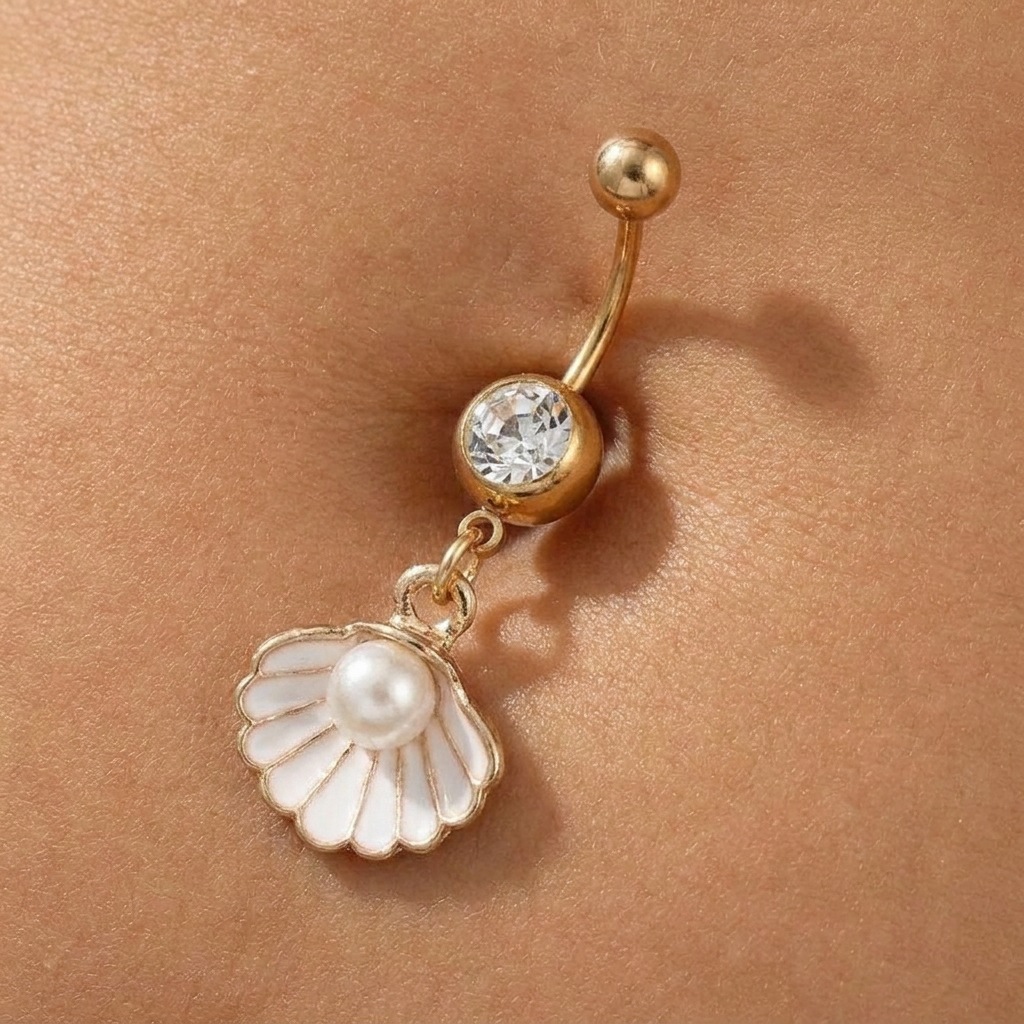 TEMU 1pc Sexy Facile Goutte d'Huile Strass Nombril Piercing Anneau de Ventre Femme Vêtement de Plage Vacances