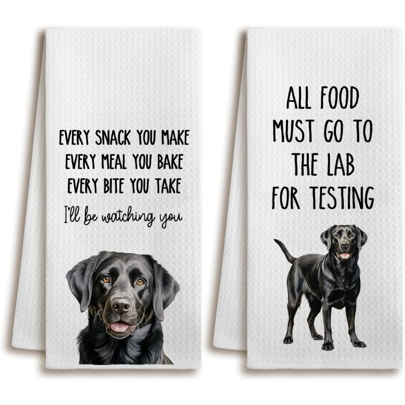 TEMU 2-pack Cute Dog Bowl & Tea Towels - Funny Puppy Kitchens Towels, Dish Towels Or Dishcloths, Polyester Suitable For, Cafe, Pet Store Decor