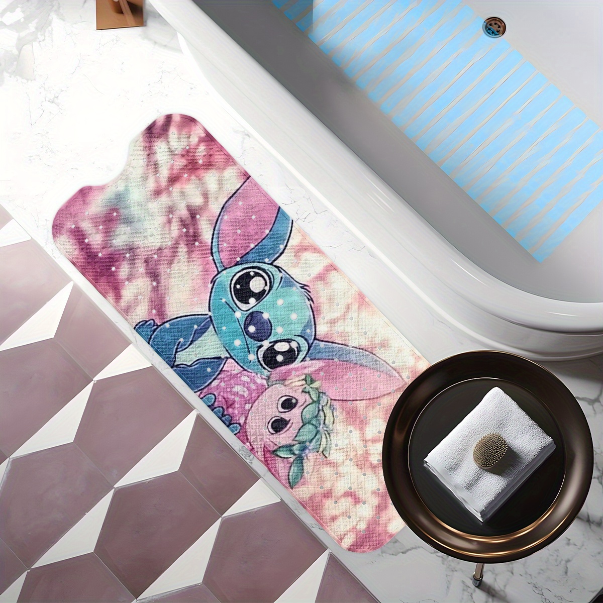   pink and purple tone cartoon style bathtub mat non slip bathroom bath mats for shower floor 40x100cm 15 7x39 3in extra long soft water absorbent anti skid tub mat collection Product details 9
