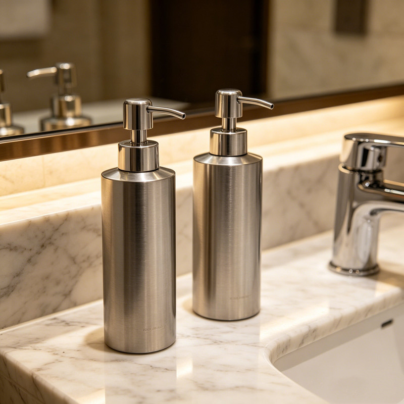 TEMU 2 Silvery 350ml Stainless Steel Soap Dispenser Bottles, Shower Gel And Hand Soap Refill Bottles, Pump Bottles