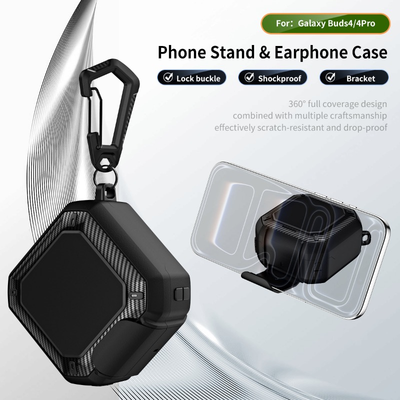 TEMU 2-in-1 Protective Case Available For Galaxy Buds 4/ Galaxy Buds 4 Pro Separately, Built-in Phone Stand & Lock Buckle, 360° Full Coverage