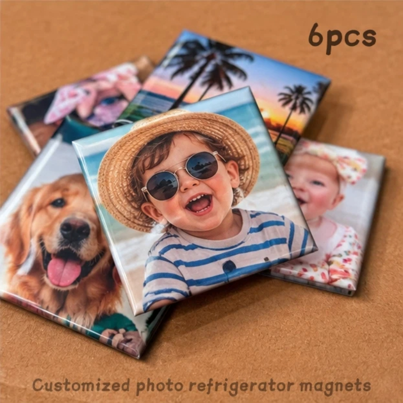 TEMU 6 aimants de réfrigérateur personnalisés 5 cm carrés avec photo, décoration de réfrigérateur personnalisée, téléchargez vos propres photos,
