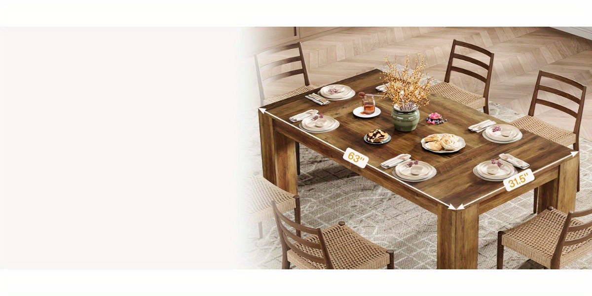 Rectangular Dining Table Measuring 63 Inches, Suitable for 4 to 6 Individuals, Perfect for Kitchen Or Dining Room Use, Featuring a Farmhouse Wooden Design