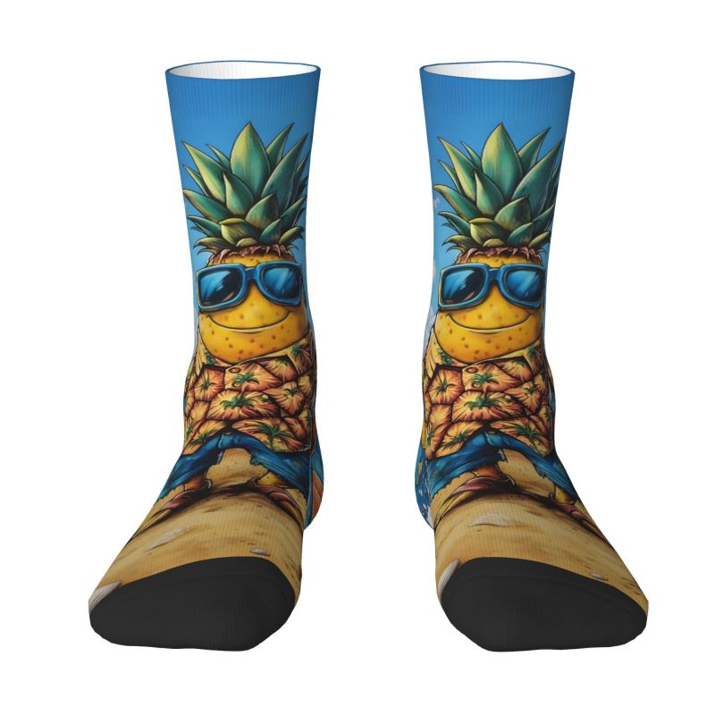 TEMU Fashion Glasses Pineapple Print Trendy Socks - Fashion Glasses Pineapple Cartoon Design   Hawaiian Pineapple Shirt   Beach Coconut Tree Wave