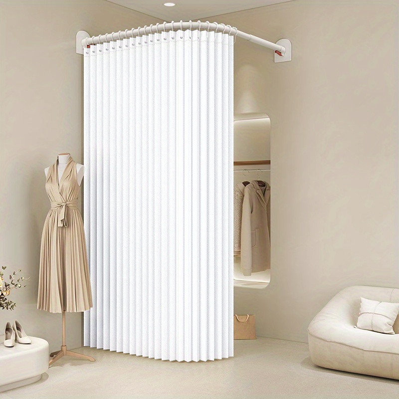 Foldable Shower Curtain with Hooks, Thick Fabric Panel