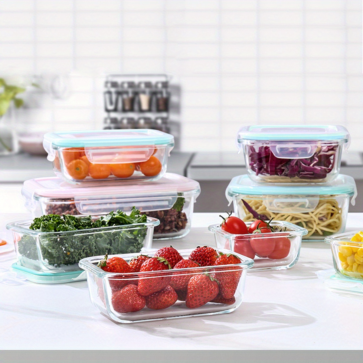 16pcs glass meal prep containers set, food service delivery boxes, portable lunch bento boxes with   lids, suitable for vegetables and fruits, lunch storage containers, kitchen restaurant/cafe back-to-school supplies, reusable,   closure, rectangular shape, hand wash only, multipurpose use, no electricity needed, back to school Product details 1
