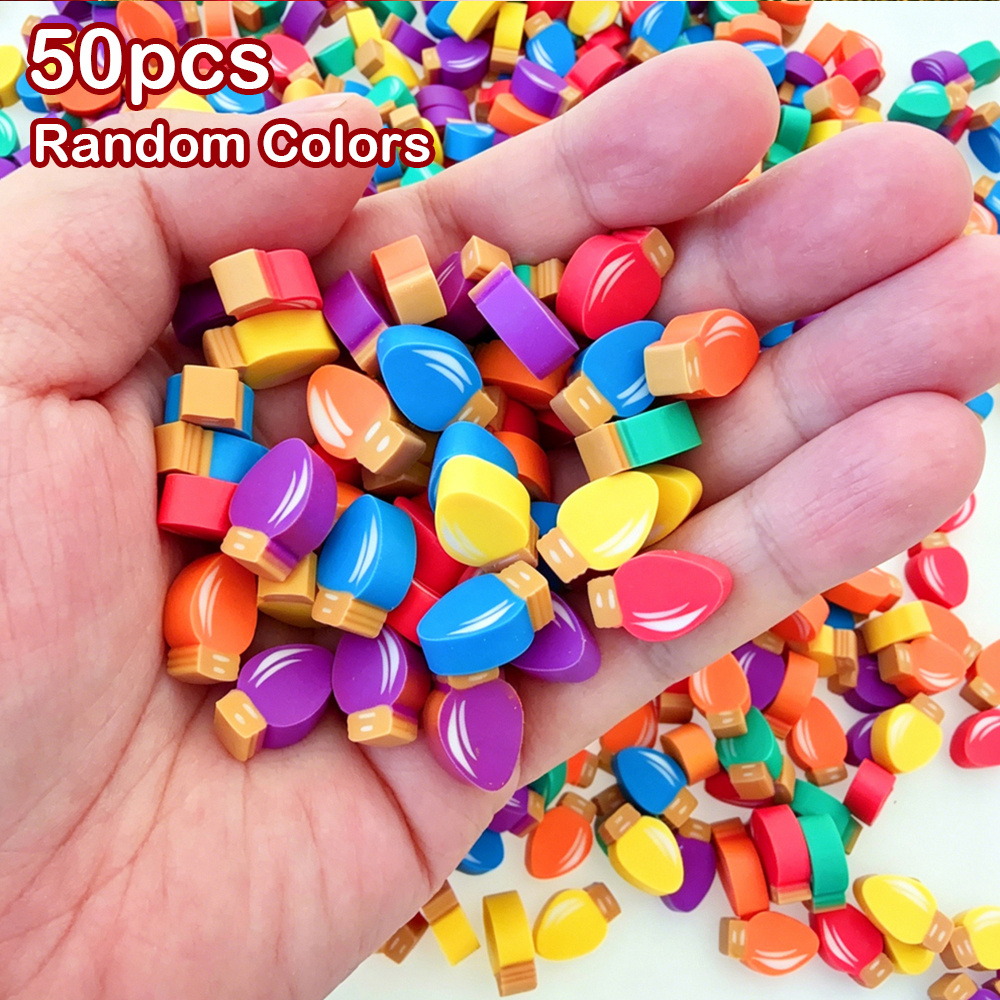 TEMU 50pcs Mini Light Bulb Shaped Erasers, Random Colors, Creative Christmas Fun Erasers, Study Stationery, 0.47 Inches, Random Styles, Very Suitable