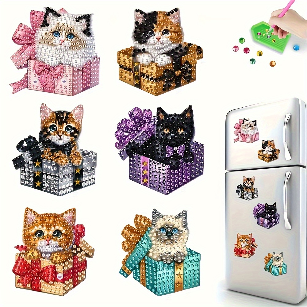 TEMU 1 Set Of 6 Cute Cat Theme Diy Painting Fridge Magnets- Irregular , Ideal Creative Gift For Home Refrigerator And Mailbox Decoration