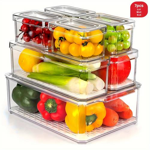 7 14pcs fridge organizer clear refrigerator storage boxes with lids bpa free stackable fruit storage containers for refrigerator vegetables food and drinks