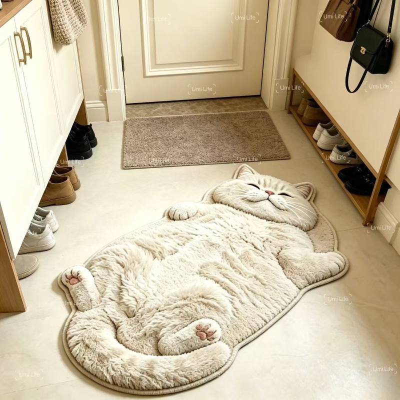 TEMU Faux Imitation Cashmere 900g 1pc Cartoon Cat Pattern Living Room Sofa Rug, Simple And Cute Bedroom Decor Bedside Rug, -style Irregularly Shaped