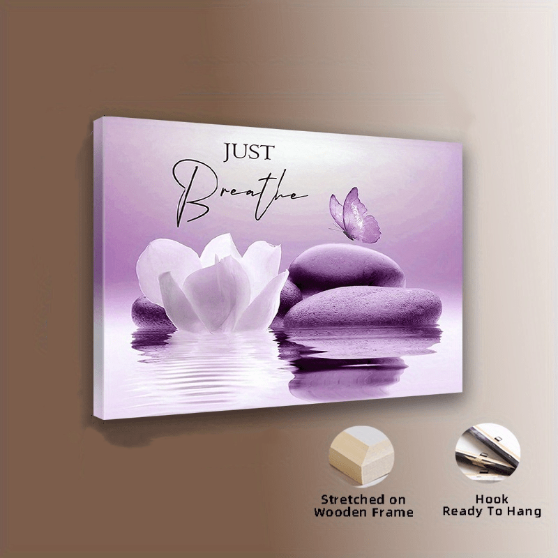 TEMU 2d Flat, Modern Purple Wall Art Suitable For Living Room, Bedroom, Bathroom Decor - Water Lily & Painting With Wrapped Canvas Frame, Minimalist