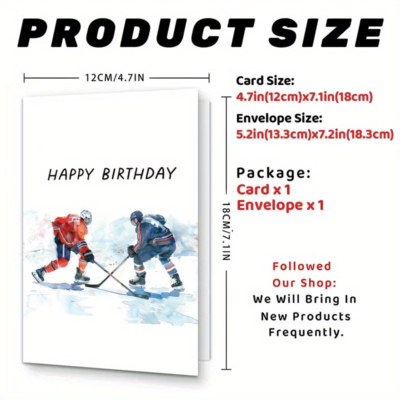 TEMU Invitation Letter 1pc Hockey Happy Birthday Greeting Card, Creative Bday Gift For Family & Or Anyone All Age, Party Decorations, With Envelope