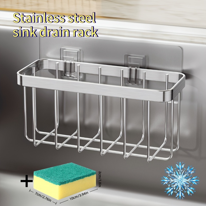 TEMU 2pcs: 1pc Sink Organizer Shelf + 1pc Sponge. Sink Storage Rack For Holding Sponges, Dishcloths, Brushes, And Cleaning Rags. Kitchen Countertop
