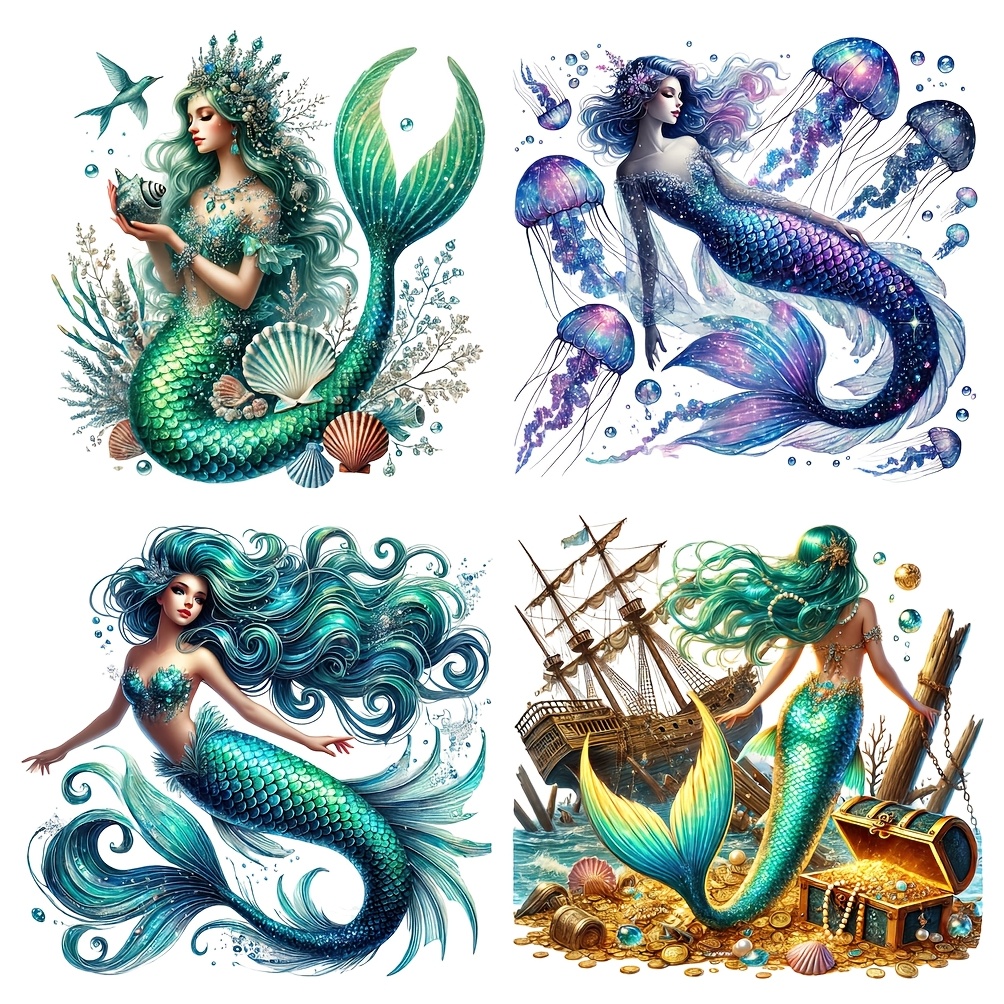 Mermaid Sticker Set With 4 Designs, Featuring High Double-sided Print, Scratch-proof, Suitable For Motorcycle And Car Fenders, Body Adornment, Made From Plastic