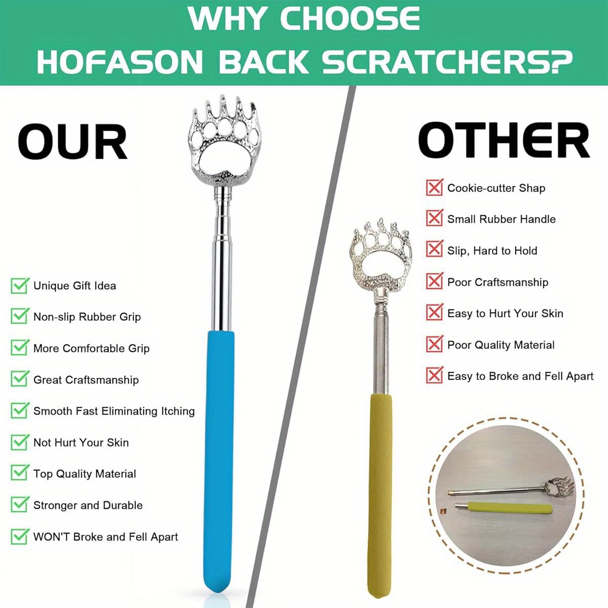 3pcs telescopic back scratcher with extendable shaft heavy duty   massager for back neck shoulder ideal gift for men women dad compact portable for   spa use birthday christmas fathers day present massagers for neck and back metallic   sturdy construction Product details 4