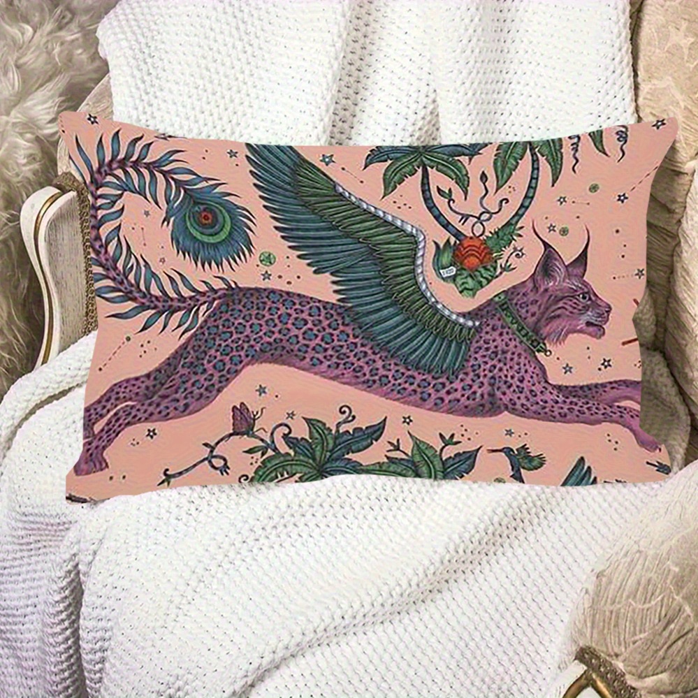 TEMU 1pc Color Leopard Pattern Pillow Cover, 12x20 Inches, Double-sided Printed, Machine Washable, Zipper Closure, Suitable For Home Bedroom