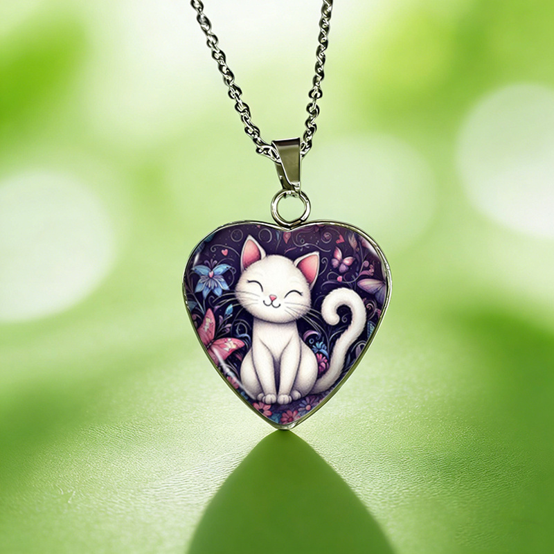 TEMU Collier de cœur avec illustration de mode papillon et , accessoires de bijoux en verre