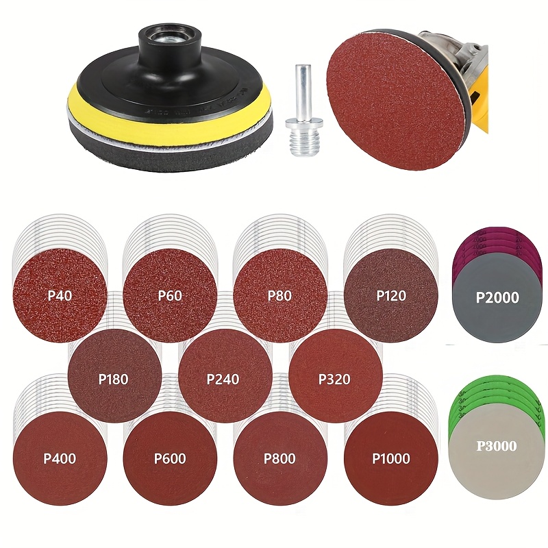 TEMU 68pcs Hook And Loop Sandpaper Kit, 4-inch 40-3000 Grit Sandpaper With And Backing Pad M14 Thread, Suitable For Wood, Metal, Plastic, And