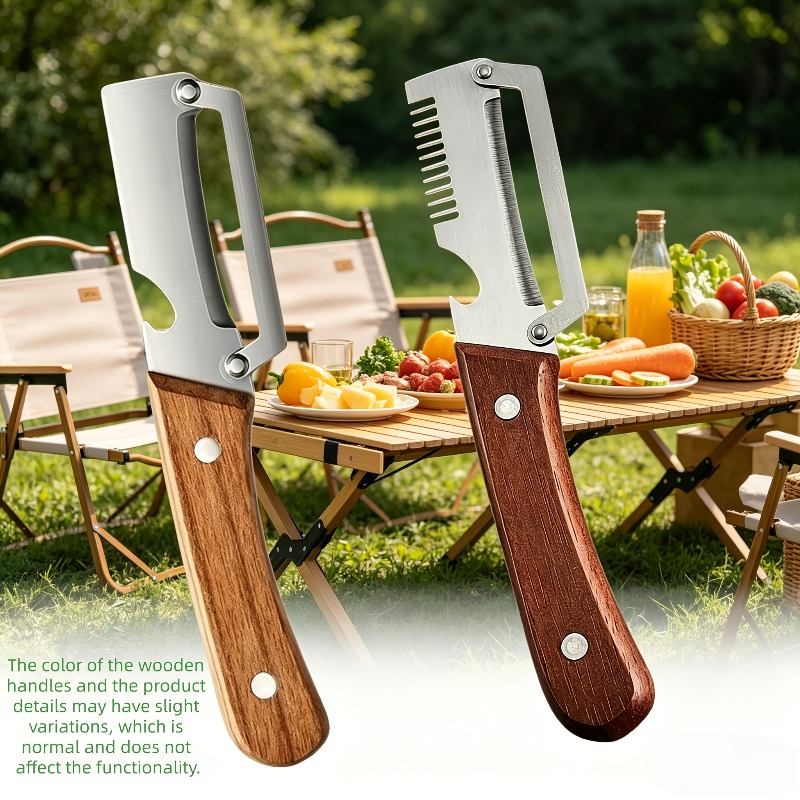 2pcs stainless steel peeler and slicer with wooden handle and ideal for sugarcane fruits and vegetables multifunctional durable peeling tool and vegetable slicer   parties and picnics