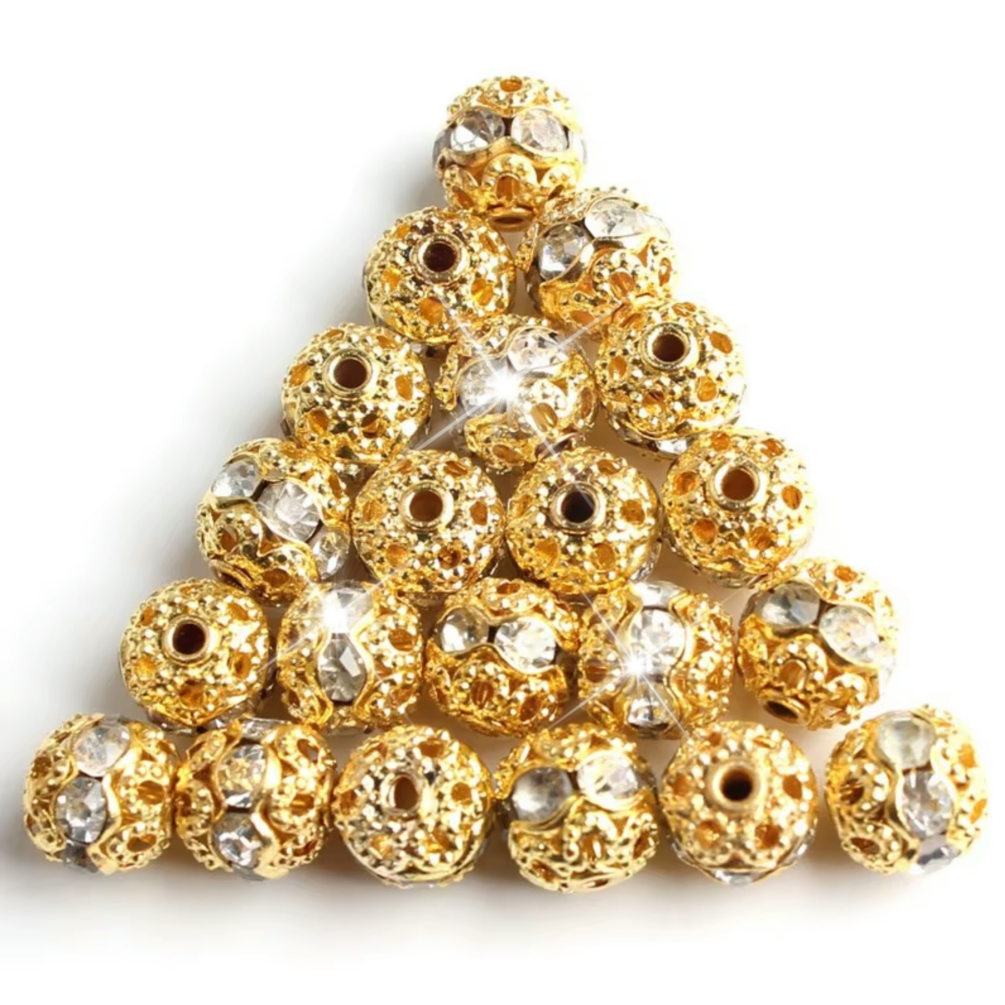 

50pcs Luxecraft 6/8mm Gold Plated Rhinestone Beads, Loose Spacer Beads For Making, Bracelets, Necklaces, And Handicrafts Supplies