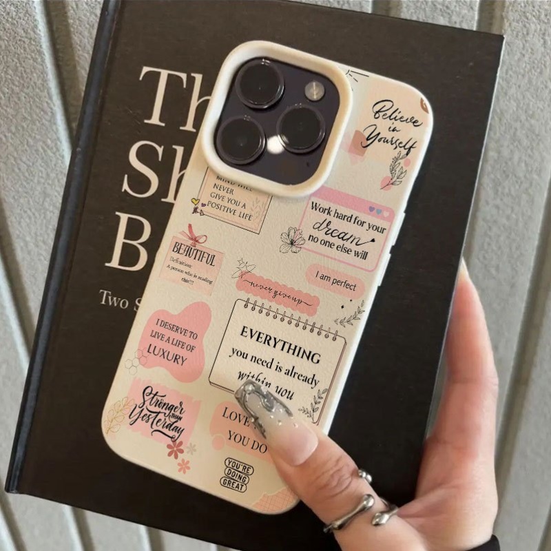 TEMU Phone Case - White Lychee Texture Inspired Copywriting Design Pattern Phone Case, Suitable For Iphone 17 16e 16 15 14 13 12 11 Mini Pro Max Xr
