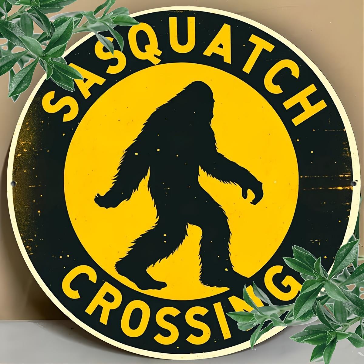 8x8 Retro Sasquatch Metal Wall Art Sign - Durable Iron Crossing Warning Decoration With Pre-drilled Holes, Easy To Hang For Home, Bar, Cafe & Halloween Decor - Vintage Style -themed Room Decor