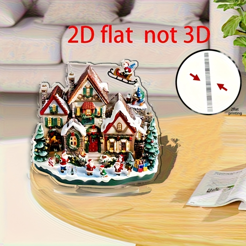 TEMU 2d Flat, Acrylic Christmas House With Snowy Courtyard - Sleigh And Festive Village Desktop Decoration, Suitable For Home, Office, - Durable