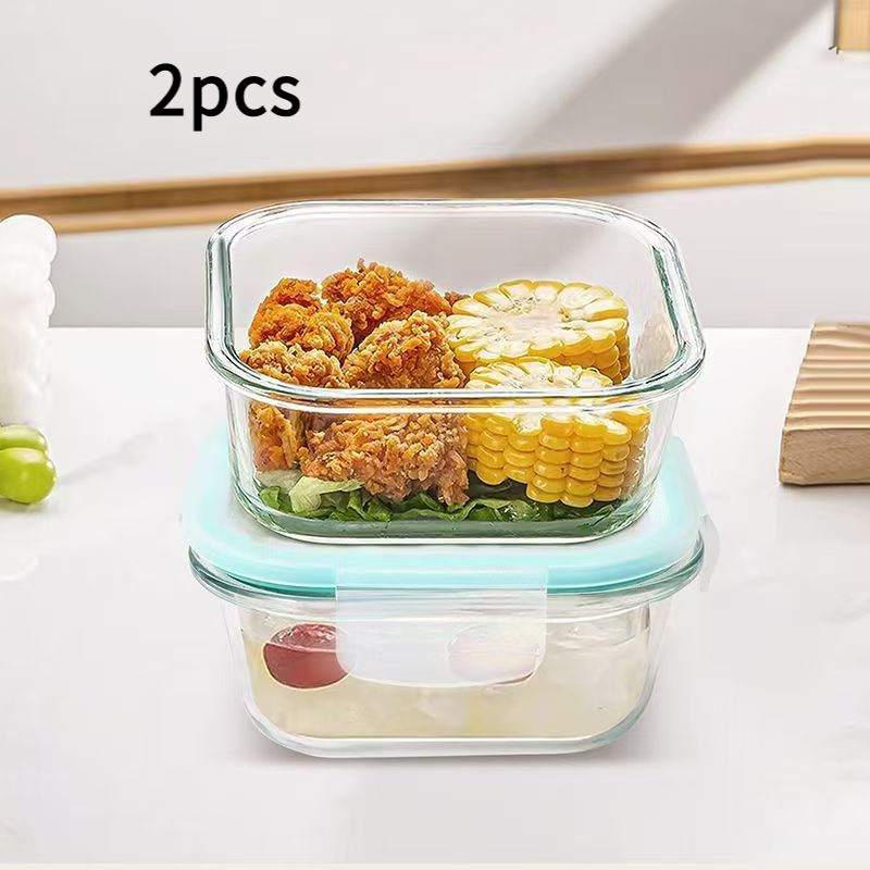 TEMU 2pcs 320ml/10oz Clear Glass Rice Containers, Microwave/refrigerator/oven Safe (heat Resistant), Inner Seal And Buckle Design To Prevent ,