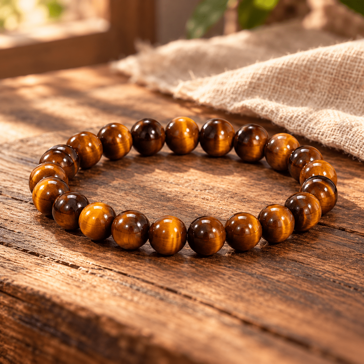 4pc Fashion Tiger Eye Beaded Bracelet Set, Unisex