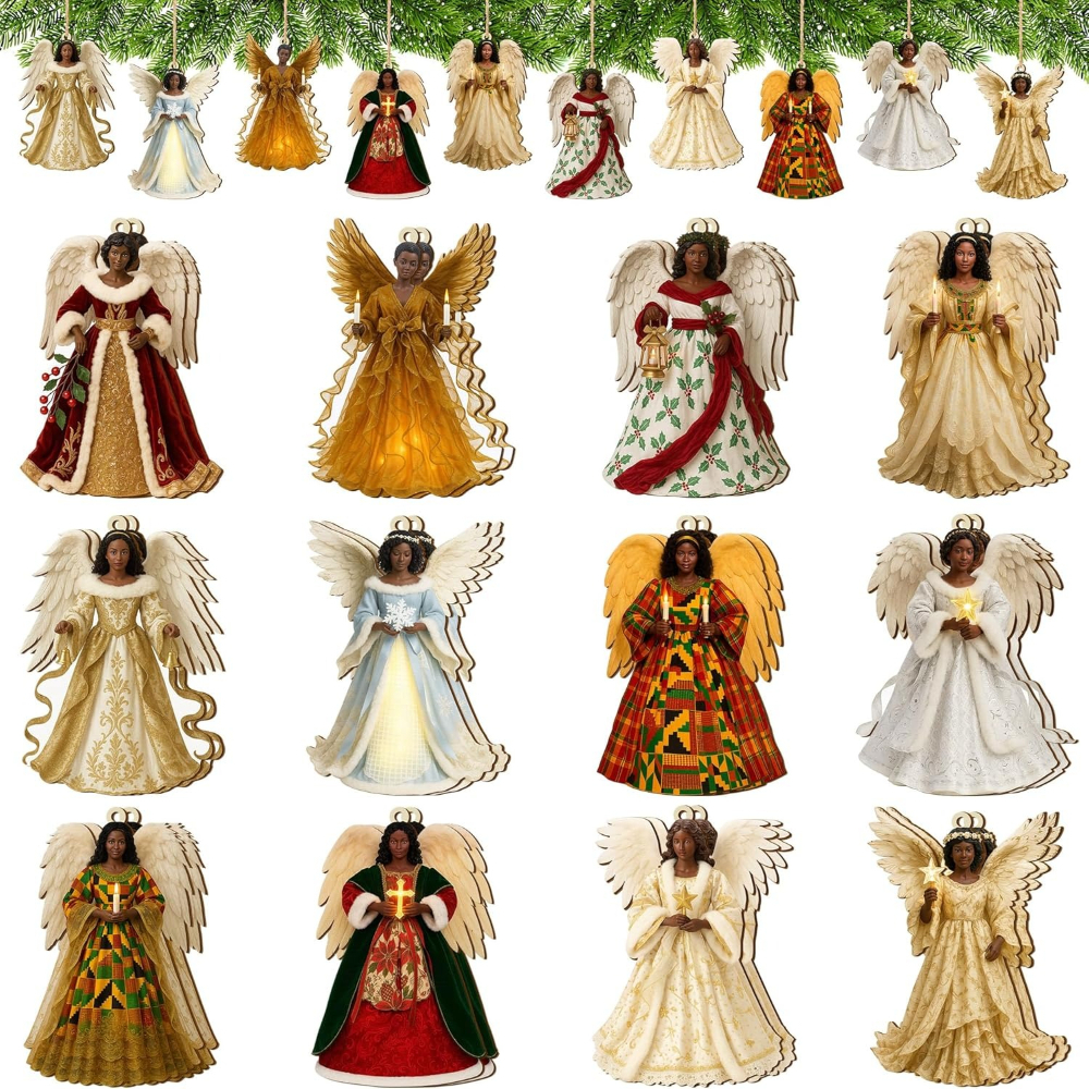 TEMU 24pcs Christmas Wooden African American Decorations, Black Wooden Christmas Tree Ornaments, Hanging Black Wooden Tags And Hemp Rope Christmas