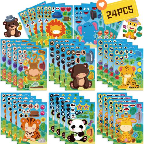 item picture 24 cartoon zoo animal diy sticker sheets create your own panda elephant designs interactive puzzle toy for brain development kids party favor gift wrapping classroom activity christmas birthday gift