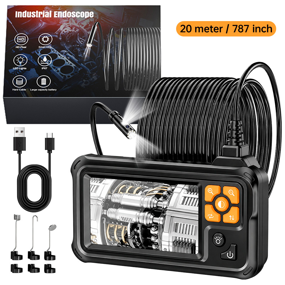 Image of Dual-lens Industrial Endoscope Camera With Light, 4.3-inch High-definition Digital Handheld Sewer Tool With Cable, Inspection Camera With 8 Led Lights, Semi-rigid Cable, Men's Gadget Gift