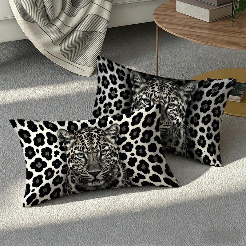 TEMU 2 - Print Style Throw Pillow Covers, 50x30cm Black And White Leopard Pattern Decorative Rectangular Cushion Cases For Living Room, Couch, Sofa,
