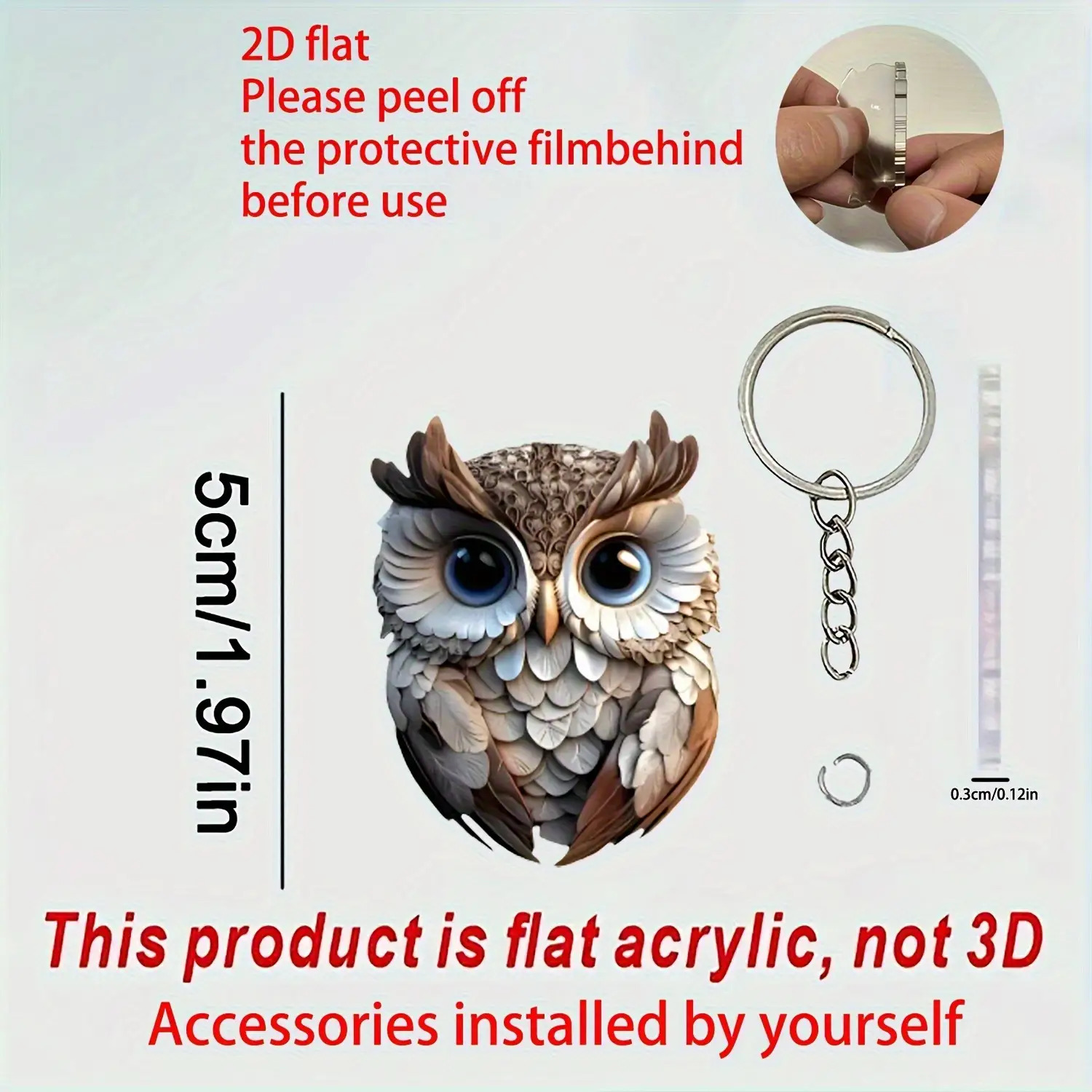 TEMU 2d Flat, 2d Flat Cute Owl Acrylic Hanging Ornament- Multifunctional Decoration, Car Rearview Mirror Pendant& Home Decor, Valentine's Day Easter