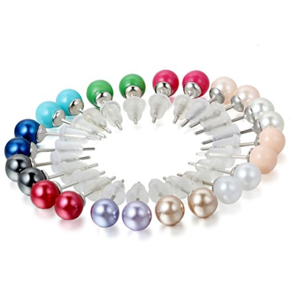 Image of Colorful Stainless Steel Stud Earrings For Women, Featuring 12 Pairs Of Hypoallergenic Ball Bead Designs, Perfect For Fashion Jewelry