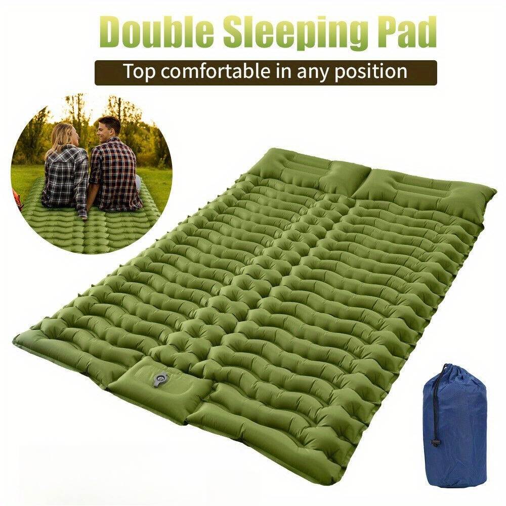 Green 200*133cm Sleeping Mat For 2 People Self-inflating Thickened Inflatable Sleeping Pad For Camping Hiking Traveling Trekking
