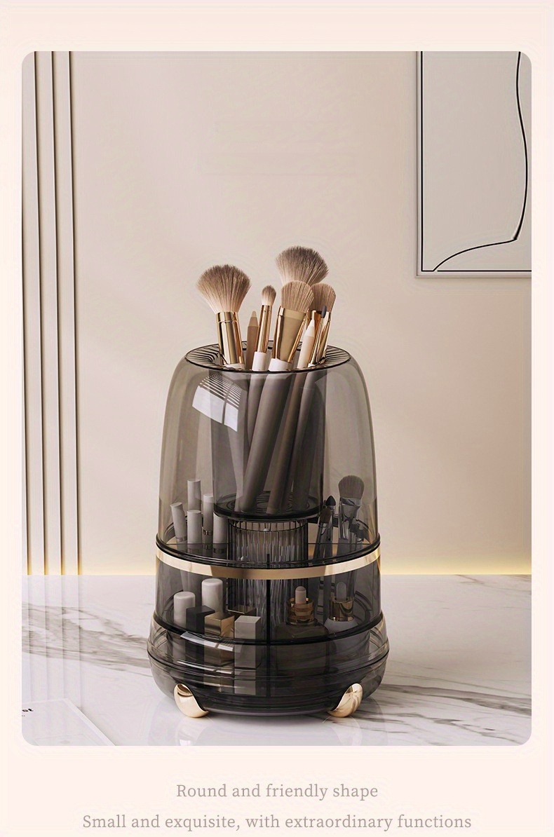 premium rotating makeup carousel   cosmetic organizer with sealed cover precision compartments for brushes lipsticks brow pencils luxe vanity centerpiece Product details 15