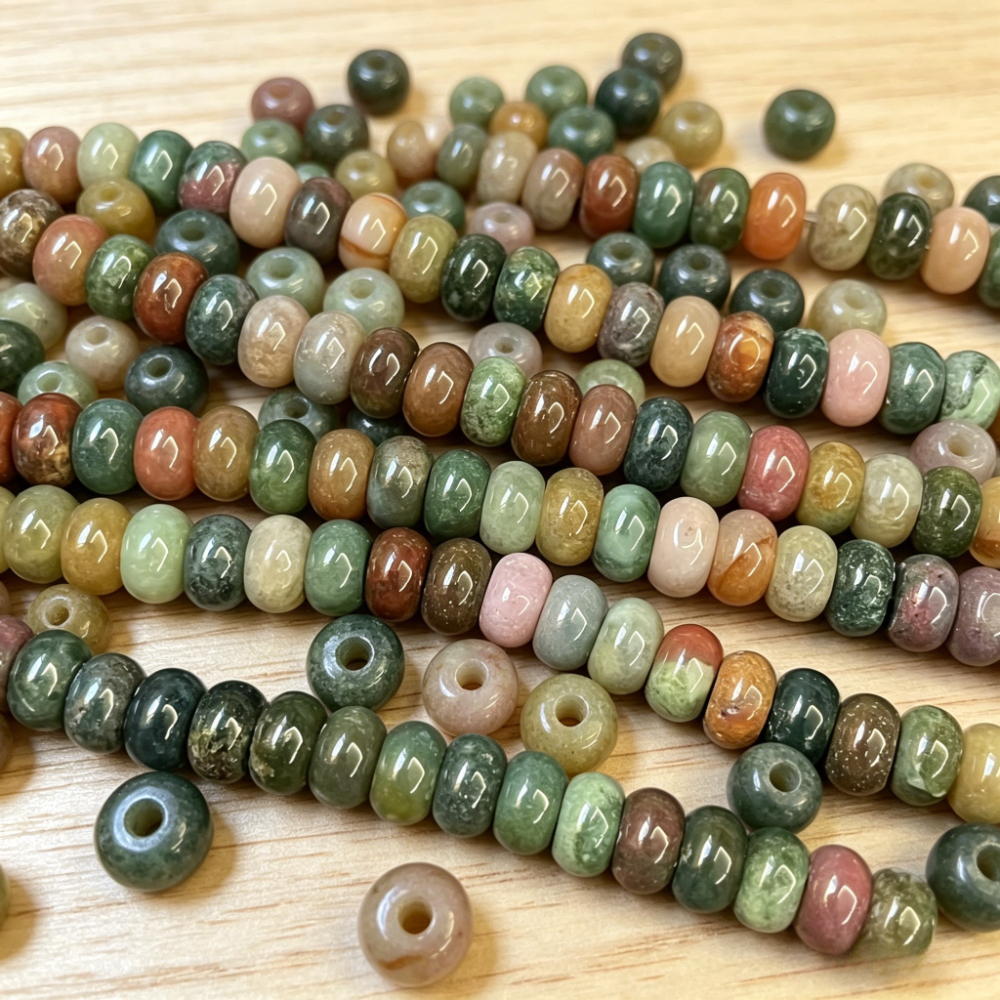 TEMU Natural Indian & Madagascar Agate Beads - Suitable For Making, Vintage Abacus Wheel Beads With Genuine Spacer Beads For Bracelets, Necklaces, -