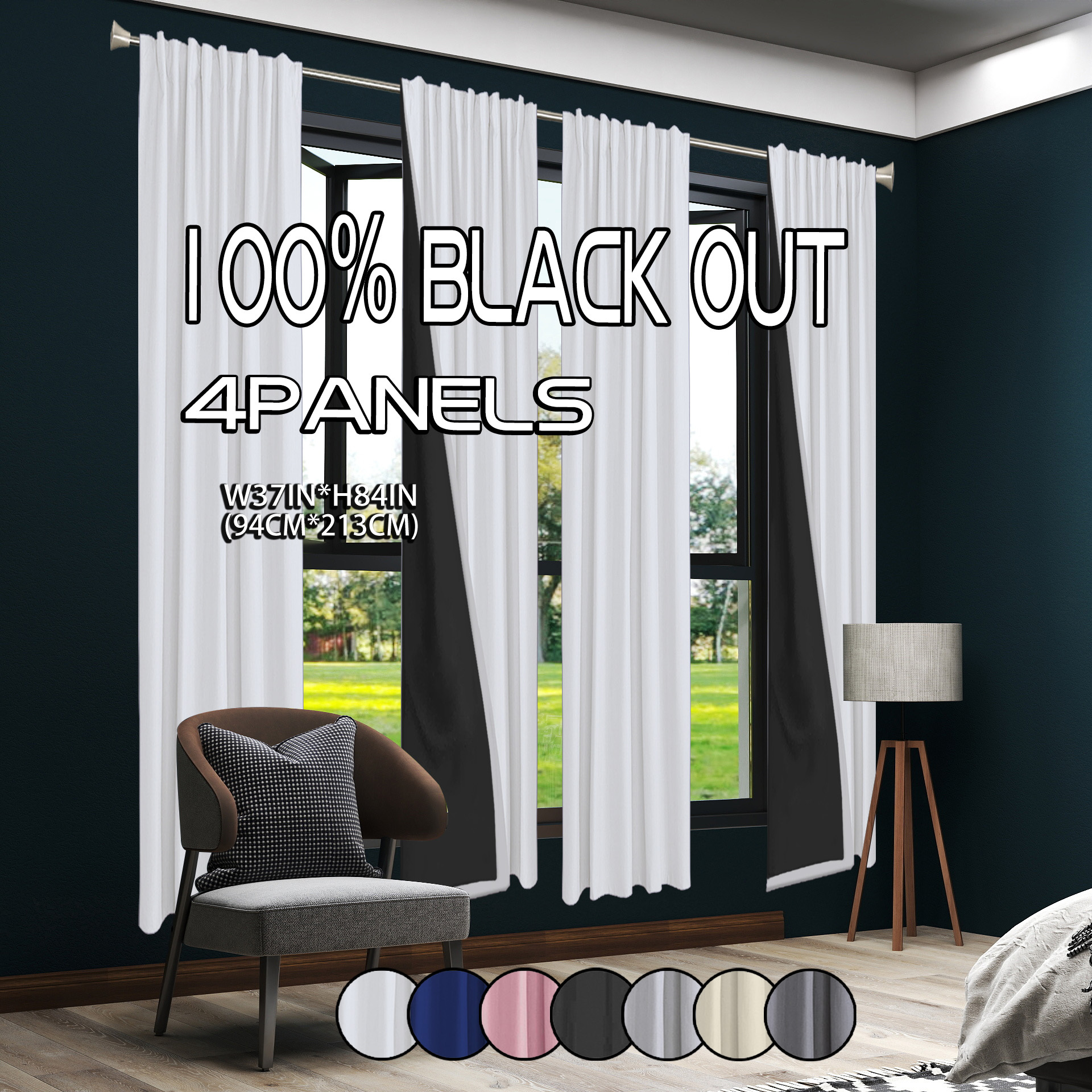TEMU 4pcs, 100% Blackout Noise Insulation Thermal Curtains, Polyester Material, Retro Laminated Design, Rod Pocket Hanging Style, Modern Easy