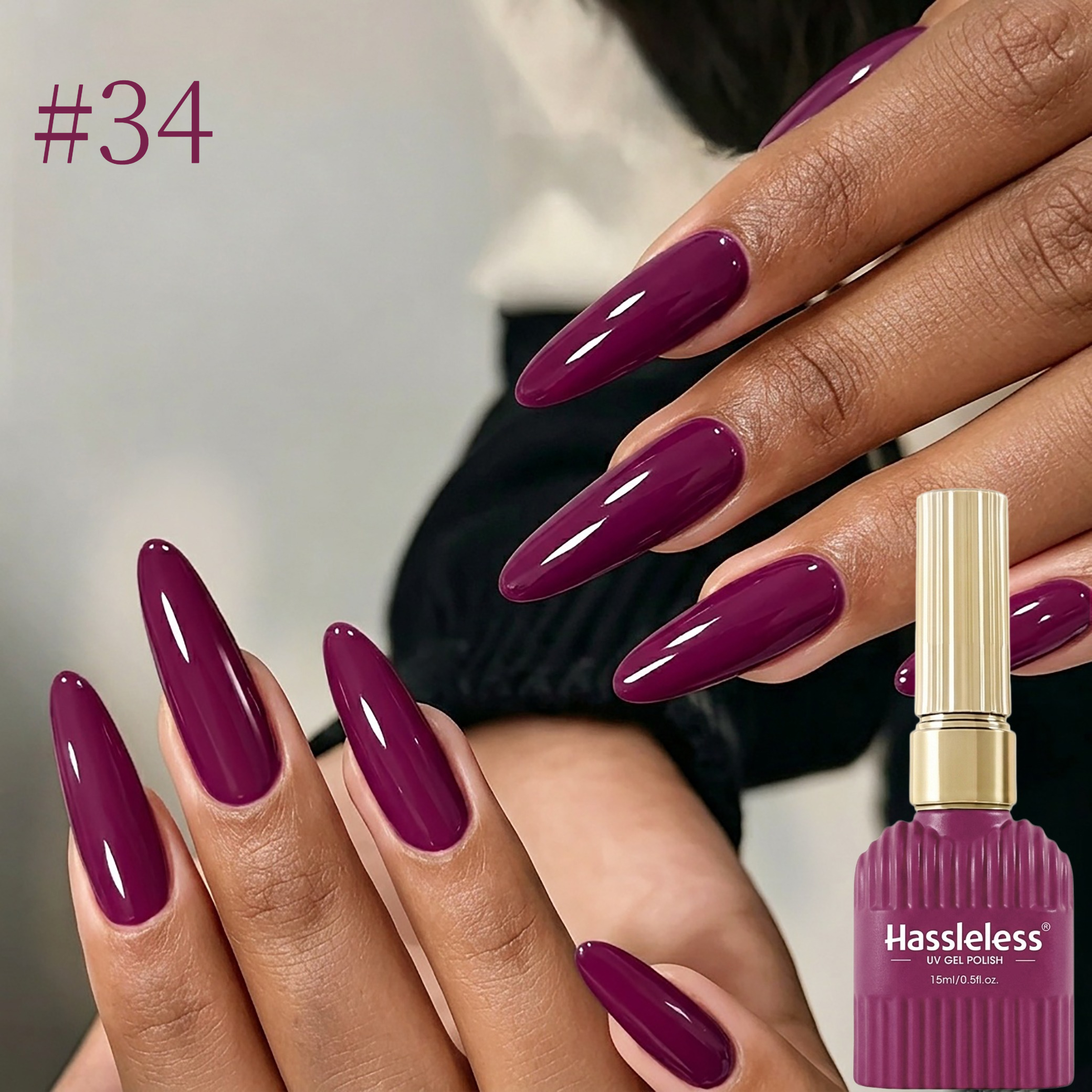 Image of Hassleless Elegant Purple Nail Gel 15ml, Purple Gel Polish, Sophisticated Style, Yellow And Dark , Significantly Brightens , Top For Fall And Winter