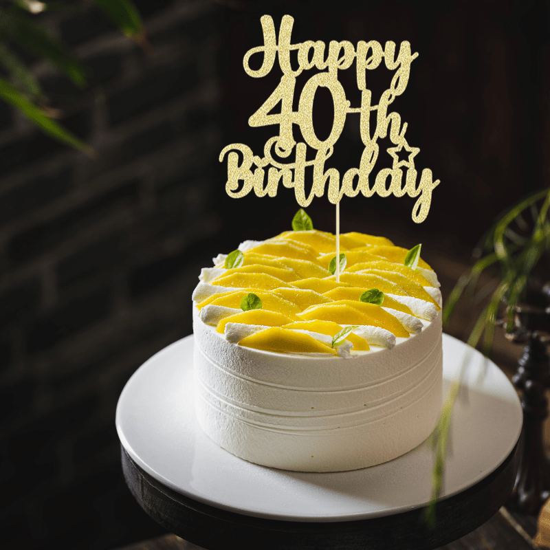 1pc Golden Glitter 40th Birthday Cake Topper For Happy 40th Birthday, Birthday Party