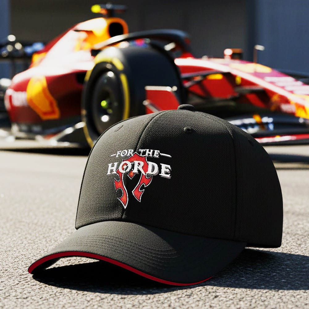 TEMU 2025 New Products 1pc For The Horde Logo Adjustable Baseball Cap - Breathable Dad Hat, Black With White Trim, Ideal For Fishing, Driving And