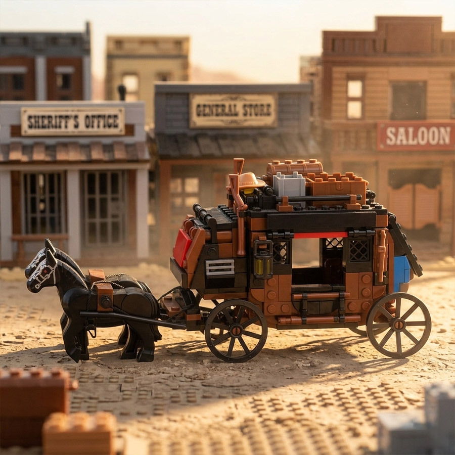 Western Cowboy Carriage Building Blocks Model