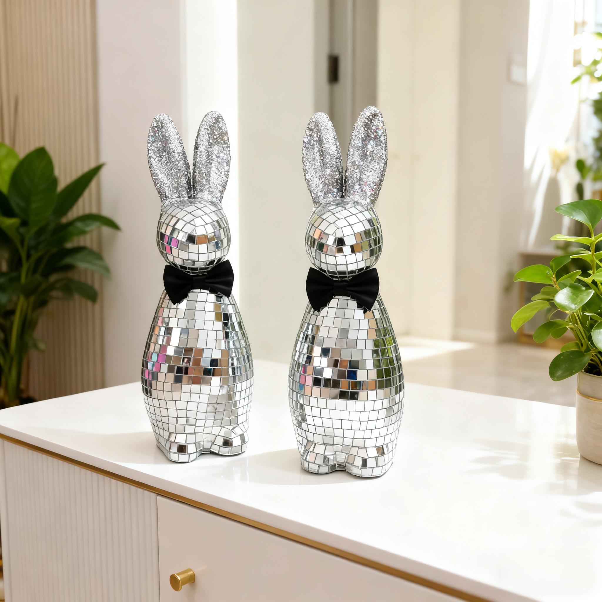 E-shop 2er-Set Eier - Mosaik Glas Weihnachtseier Hase - Disco Kugel Dekoration Ornamente Partyzubehör (Silber Rosa Optional) für wohnung