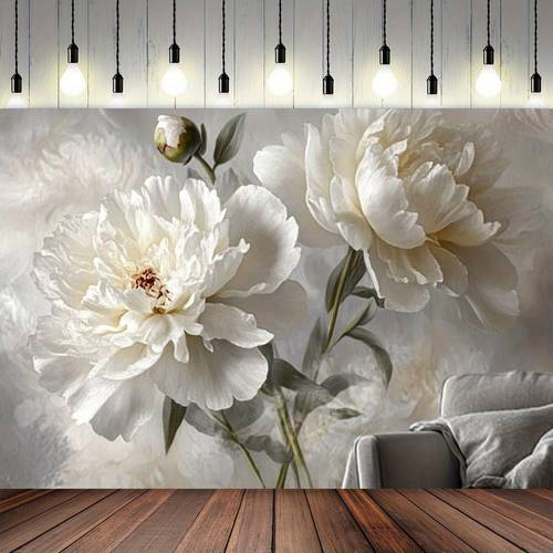 1pc elegant beige peony floral wall mural polyester banner background for living room bedroom office birthday party decor atmosphere enhancer multiple sizes party backdrop elegant wall art polyester fabric deco