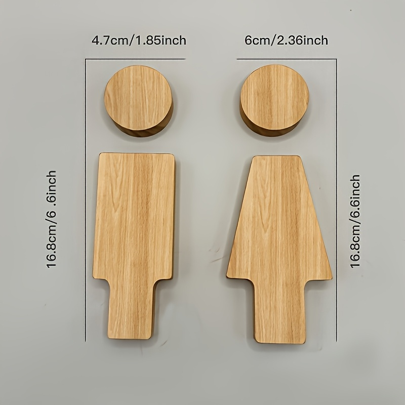 Scandinavian Style Wooden Bathroom Sign, 6.3inch Self-adhesive Unisex Toilet Door Decoration, Bathroom Decoration, Suitable For Home And Office, Bathroom Accessories