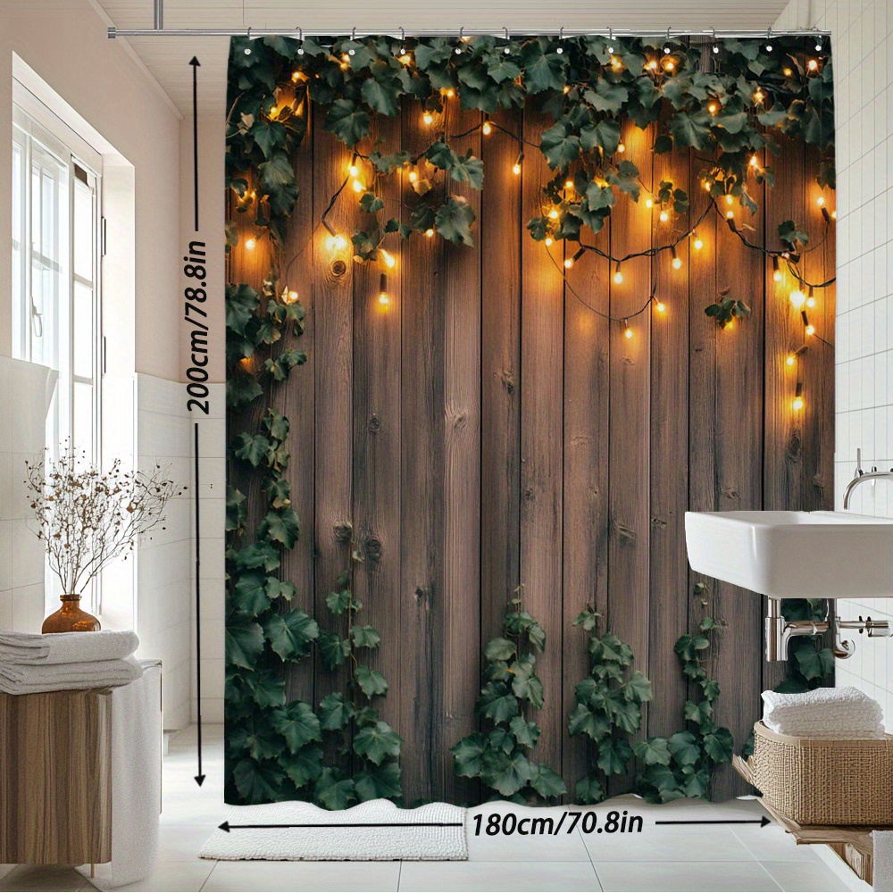 TEMU Rustic Wooden Fence With And Warm Lights Cozy Ambiance Photograph Shower Curtain Bath Curtain Garden Theme Home Decoration Curtain