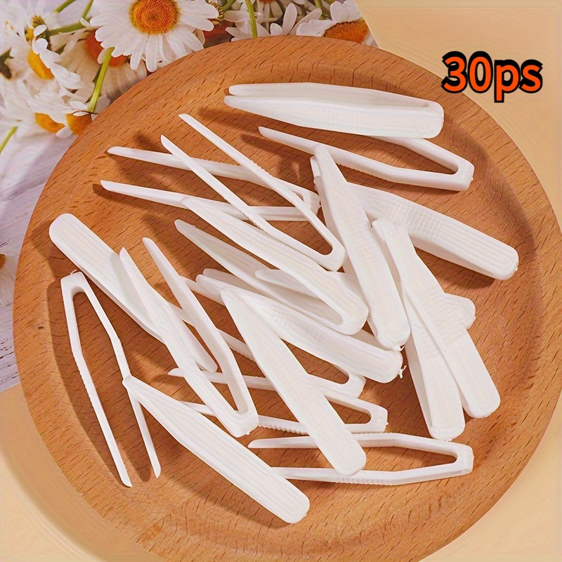 TEMU 30pcs White Practical Plastic Tweezers, Multi- Tools, Eye Masks, Face Masks, Double Eyelid Stickers, Toy Tweezers, Eyelash Applicator, Durable