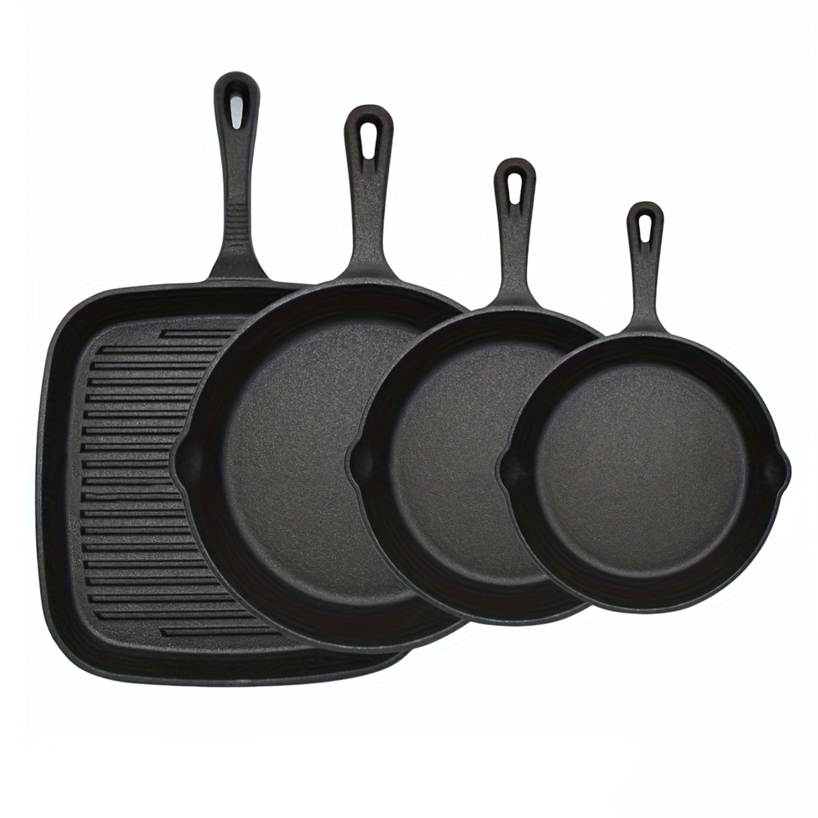 TEMU 4pcs Kitchen Sauté Fry Pans - Pre- Cast Set Of 3pcs - Frying Pans - 20cm, 16cm, 14cm And 24cm Square Pots, Cast Iron Set (black)